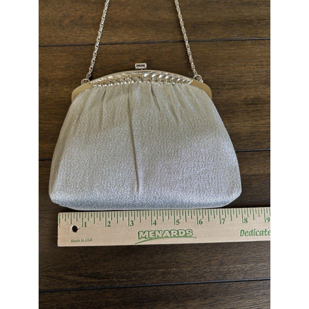Vtg Mid Century HL USA Harry Levine Silver Metallic Clutch Purse - Picture 2 of 9